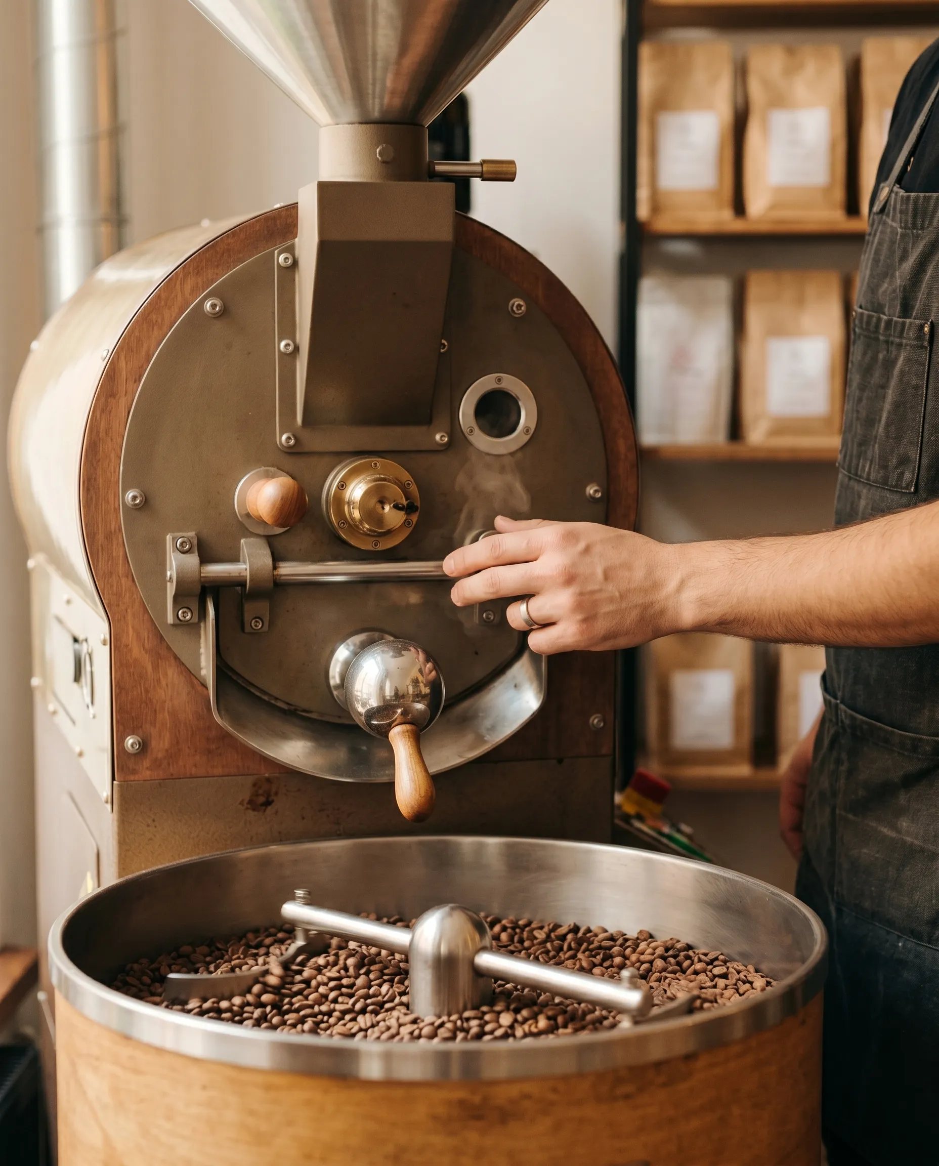 Toba de prăjit cafea în funcțiune
